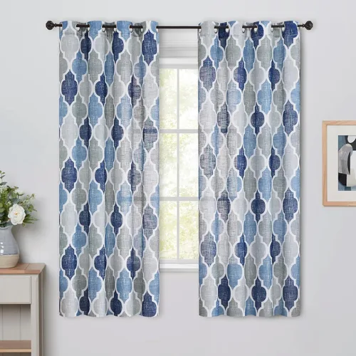 Vista 25 de Beauoop Cortinas de lino semitransparentes de 45 pulgadas de largo, 2 paneles para dormitorio y sala de estar, gris agua marroquí, granja