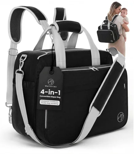 Mellories Bolsa de pañales convertible 4 en 1 para bebés niños y niñas, se convierte en mochila para pañales, bolsa de bebé, bolsa de cochecito y