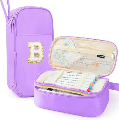 Vista 66 de Estuche Grande para Lápices, Bolsa de Lápices de Gran Capacidad, Bolsa de Lápices Personalizada con Inicial con Cremallera Suave, Múltiples