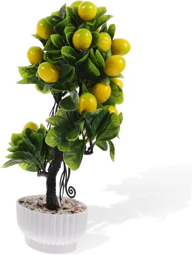Cabilock Decoración de planta de limonero, árbol frutal artificial para el hogar, bonsái de limón, adorno de mesa realista