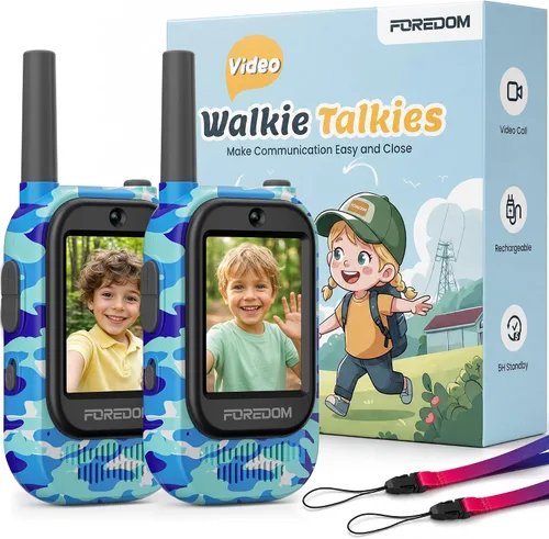FOREDOM Walkie Talkies de video recargables para niños en interiores y Azul camuflaje