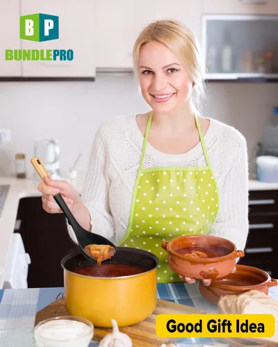 Vista 7 de Juego de cucharón de sopa de silicona y cuchara de espagueti con mango de madera, utensilios de cocina antiadherentes resistentes al calor para Negro