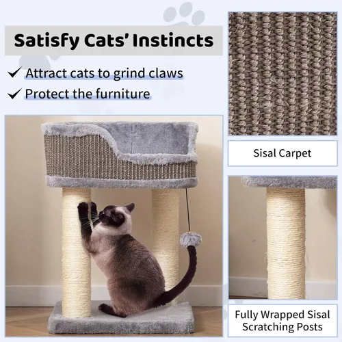 Vista 3 de Tangkula Árbol pequeño para gatos de interior, moderna torre para gatos alfombrada con perca de felpa suave, cama para gatos con postes rascadores