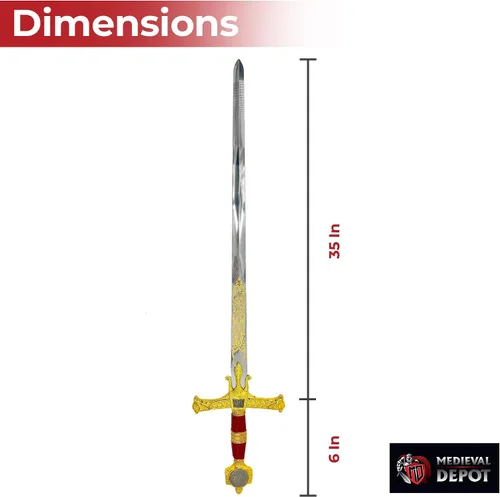 Vista 2 de Medievaldepot King Solomon Great Sword Red - Hoja de acero inoxidable, placa de exhibición, longitud total de 51 pulgadas