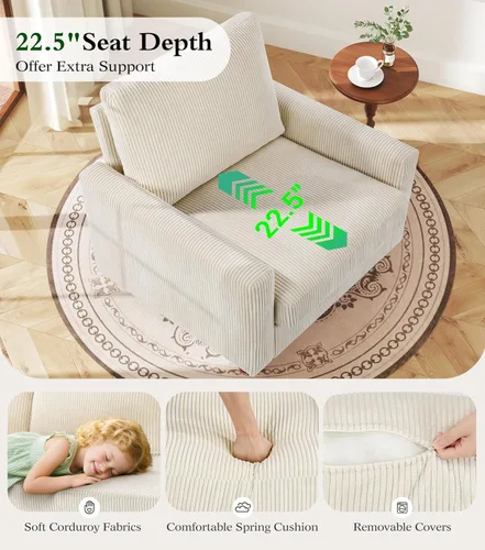 Vista 4 de Kidirect Silla de acento extragrande de 35.5 pulgadas, sillas de sala de montaje fácil, silla de lectura de pana para dormitorio, sillas de acento