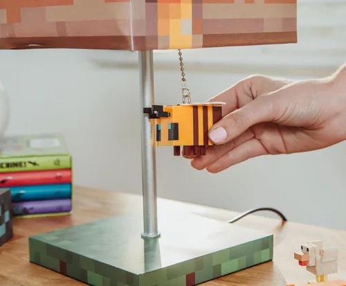 Vista 5 de Minecraft Lámpara de escritorio con bloque de nido de abeja amarilla con extractor de abeja 3D, lámpara de mesa de noche con luz LED de estado