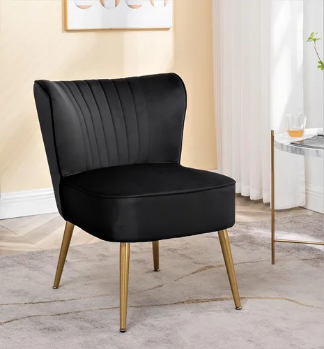 Vista 11 de Silla moderna de terciopelo para sala de estar, dormitorio o entrada, diseño elegante y cómodo sin brazos con patas de metal, color negro