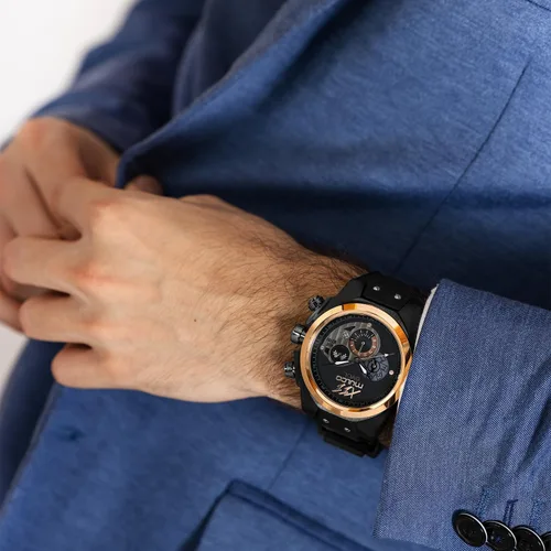 Vista 4 de MULCO Reloj para hombre Kripton de acero inoxidable con correa de silicona Movimiento cronógrafo de cuarzo Pantalla analógica premium, resistente al