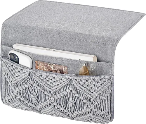 Mkono - Organizador de mesita de noche con macramé, organizador de almacenamiento tipo cajón estilo boho, soporte para control remoto, tableta,