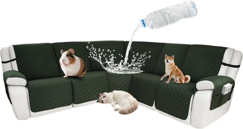 Vista 80 de Fundas impermeables para sofá reclinable seccional en forma de L, 7 piezas, antideslizantes, lavables, juego de fundas reclinables para mascotas