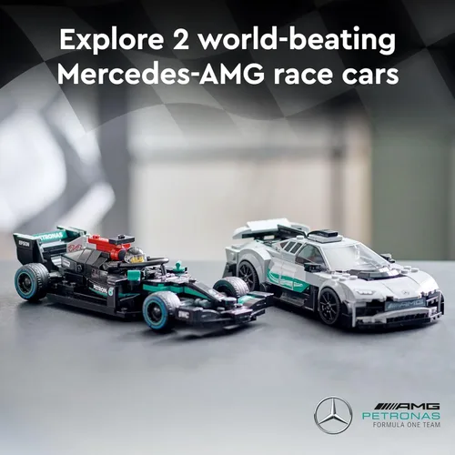 Vista 2 de LEGO Speed Champions Mercedes-AMG F1 W12 E, juego de autos de juguete Performance & Project One, kit de construcción de autos modelo Mercedes