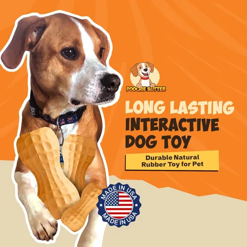 Vista 2 de Poochie Butter Juguete masticable duradero de mantequilla de maní para perros, juguetes masticables para masticadores agresivos, juguete de goma