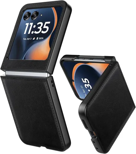 Vista 8 de Cresee Funda para Motorola Razr 2023 - Funda trasera de PU de cuero vegano y parachoques de PC duro para Moto Razr 2023 - Negro