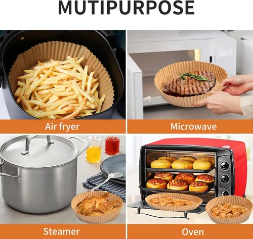 Vista 6 de Forro de papel desechable para freidora de aire, 100 piezas de papel pergamino natural de 6.3 pulgadas para freidora de aire, a prueba de aceite