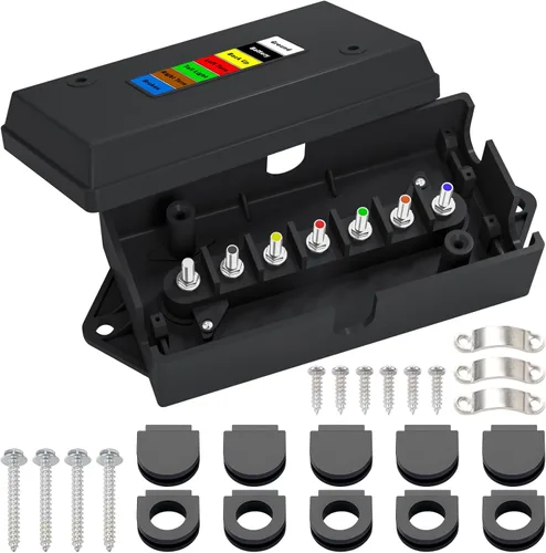 CheeMuii Caja de conexiones de remolque de 7 vías, resistente a la intemperie, 7 pines, caja de cableado de remolque de 7 pines, caja de conexión de