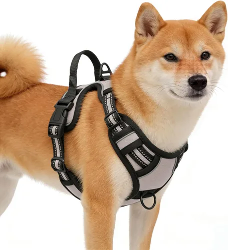 Vista 21 de Arnés negro reflectante sin tirones para perro con 2 clips para correa, chaleco acolchado suave para perros pequeños, fácil de poner y quitar