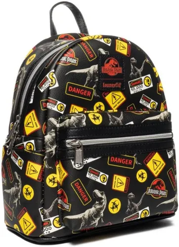 Vista 5 de Loungefly Mini-mochila de señales de advertencia de Jurassic Park, Negro, talla única