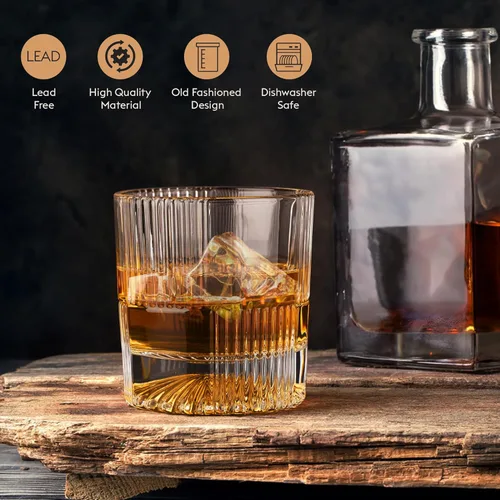 Vista 4 de Lily's Home Juego Premium de Vasos de Whisky Set de 4-10oz Vasos de Cristal Old Fashioned Rocks Vasos de Cóctel para Bourbon, Scotch - Regalo Ideal