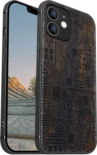 Vista 15 de Carveit Funda magnética de madera para iPhone 12 [madera natural y TPU suave negro] a prueba de golpes, funda de madera única y elegante compatible