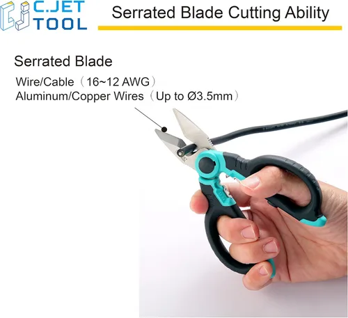 Vista 3 de Tijeras de electricista de acero inoxidable de 6 pulgadas para cable blando de cobre de aluminio (turquesa)