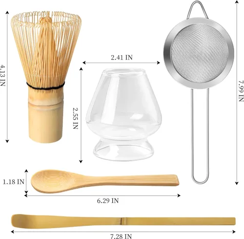 Vista 2 de Juego de batidor de matcha, batidor de vidrio, kit de fabricación de matcha (soporte Chasen), soporte para batidor de vidrio, cuchara de bambú