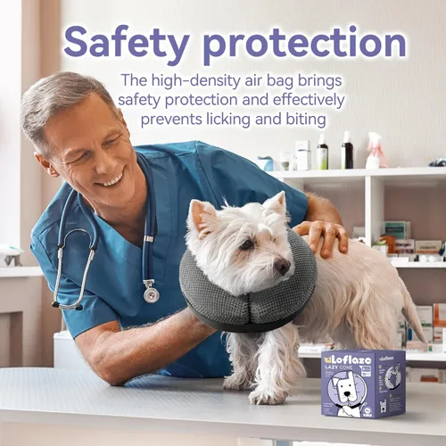 Vista 3 de Loflaze Collar Cono Inflable Suave para Perro Alternativa Después de la Cirugía - Collar Dona E para el Cuello de Perros Grandes Medianos Pequeños