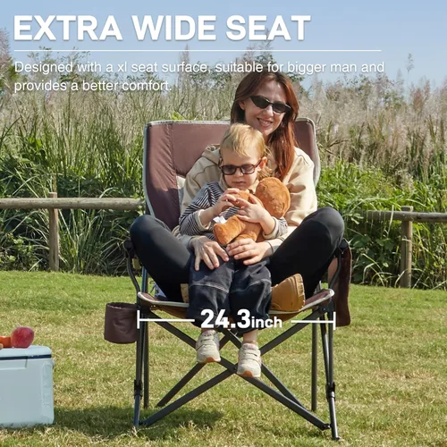 Vista 5 de EVER ADVANCED Silla de campamento plegable de gran tamaño, para adultos, silla de césped resistente con bolsillos laterales, silla cuádruple