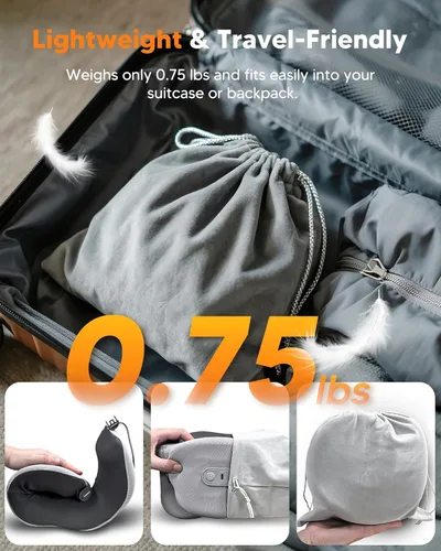 Vista 7 de arboleaf Almohada térmica para el cuello para viajes, almohada de espuma viscoelástica para avión con calefacción por zonas de grafeno, recargable