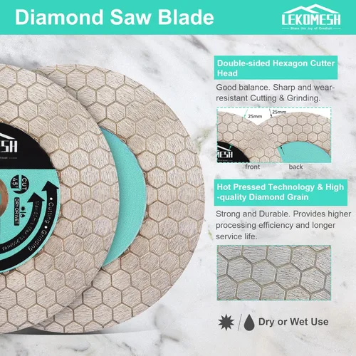 Vista 5 de Disco de corte de diamante de 4 pulgadas/105MM - Hoja de sierra para azulejos, rueda de corte, discos de diamante de doble cara para cortar y moler