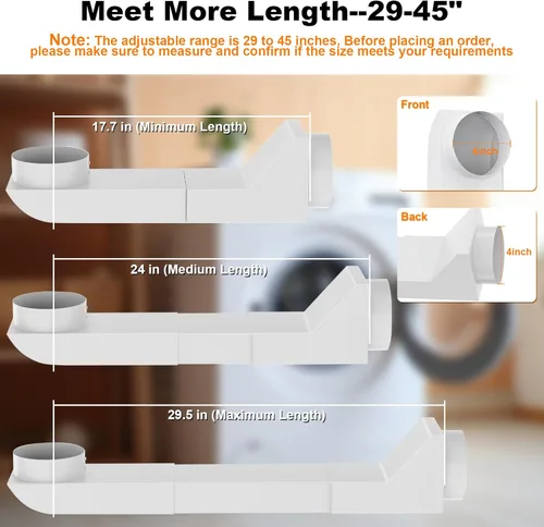 Vista 2 de Ventilación mejorada de periscopio UD48S para secadora, conducto de ventilación plano de acero inoxidable ajustable de 17.7-29.5 pulgadas, kit