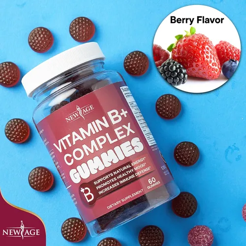 Vista 6 de NEW AGE Gomitas de complejo de vitamina B con vitamina B3, B5, B6, B7, B9 y B12, con biotina, ácido fólico y vitamina C, sin gluten, veganas