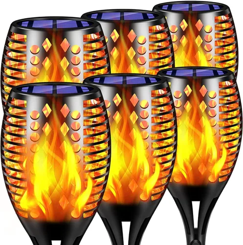 Vista 10 de Luces solares TomCare, Antorchas de llama intermitente resistentes al agua, Iluminación de decoración externa, seguras con apagado/encendido Negro