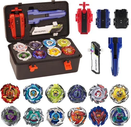 Set de juguete de trompo Bey Battle Burst Gyro Blade de 12 trompos que giran y 2 lanzadores bidireccionales Grip Starter para niños y niños de 6, 8,