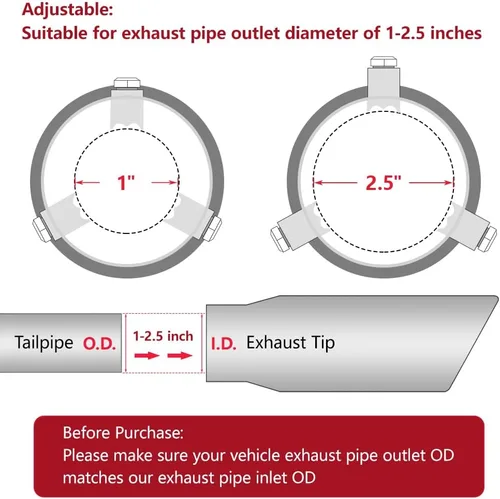Vista 3 de LCGP Punta de escape de entrada ajustable de 1 a 2.5 pulgadas, punta de escape de acero inoxidable de 1 a 2.5 x 3.5 x 6 pulgadas, diseño