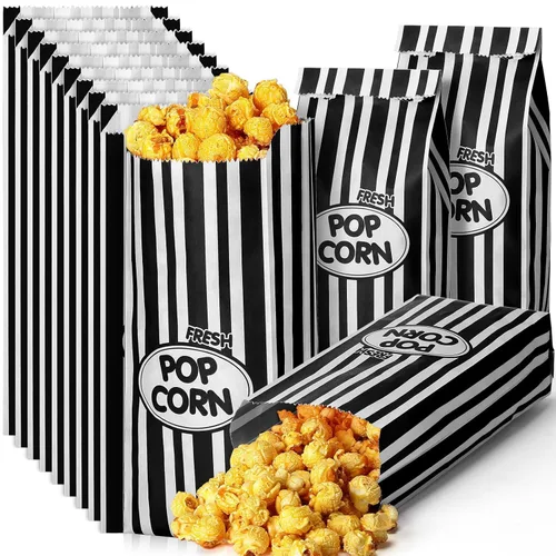 Vista 9 de Sherr 1000 Piezas Bolsas de Palomitas de Maíz de 1 Onza a Granel Negras con Rayas Retro Desechables para Noches de Película Navidad Circo Carnaval