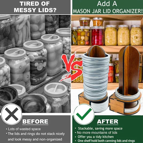 Vista 2 de Organizador de tapas de tarro de masón, almacenamiento de tapas de tarro de masón, soporte de tapa de conservas de madera para almacenar tapas