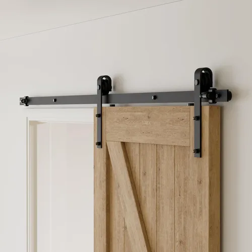 Vista 9 de CCJH Kit de herrajes para puerta corrediza de granero, 5.5 pies, resistente para puerta de madera individual de 34 pulgadas de ancho