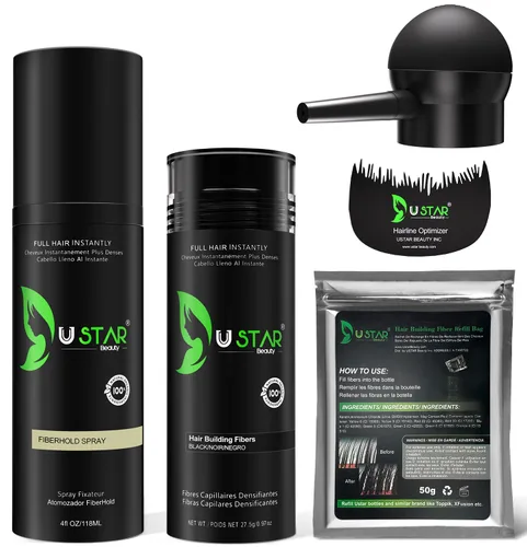 Fibras de construcción del cabello, 2.73 oz, USTAR 5 en 1 fibras de cabello para adelgazar el cabello con spray de sujeción para un aspecto más