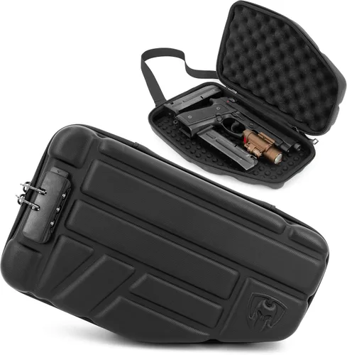 Caja de pistola con cierre de CASEMATIX. Se adapta a pistolas pequeñas a grandes de 9mm con espacio para clips adicionales y accesorios - Estuche