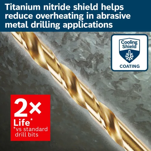 Vista 5 de Bosch TI2143 - Broca de metal recubierta de nitruro de titanio de 1 pieza de 1/4 pulg. x 4 pulg. con vástago reducido de 3/8 pulg. para aplicaciones