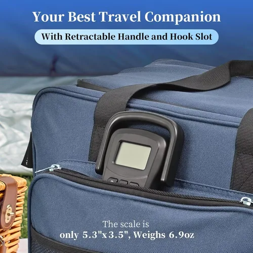 Vista 5 de Báscula de equipaje recargable, báscula digital portátil para viajes, báscula de peso de maleta con correa y mango cómodo, capacidad de 110 libras