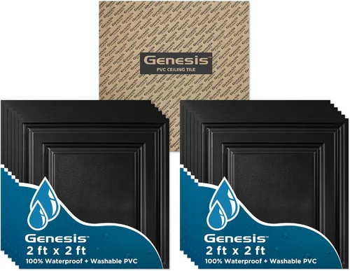 Vista 10 de Genesis Azulejos de techo con relieve de iconos blancos de 2 x 2 pies - Fácil instalación - Impermeable, lavable y resistente al fuego - PVC de alta