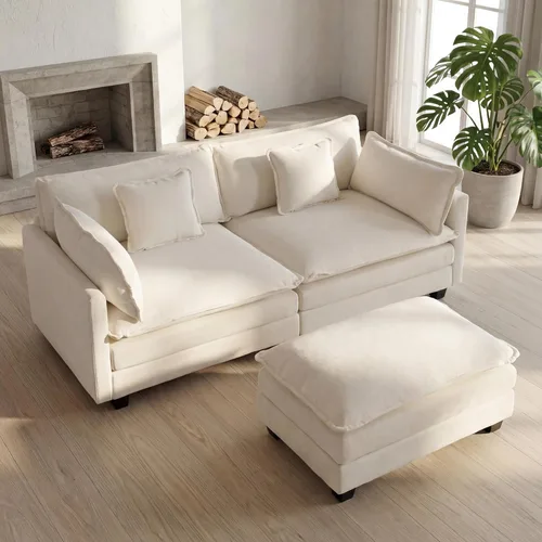 Vista 14 de Sofá seccional, cómodo sofá modular de nube, sofá modular de asiento profundo, sofá moderno en la nube, sofás modulares para sala de estar, Beige