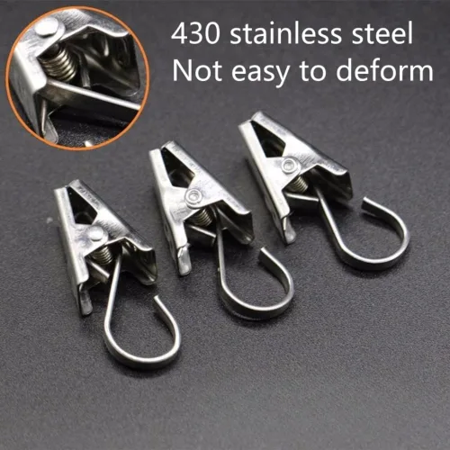 Vista 2 de 20 clips de metal para cortinas con forma de cortinas pesadas de acero inoxidable para cortinas montadas en techo y pared