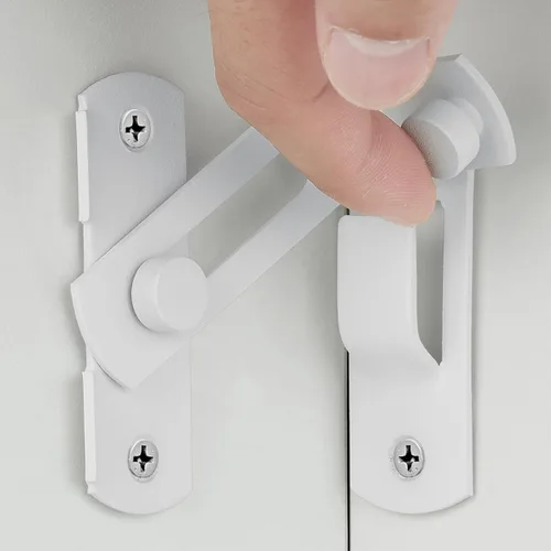 Vista 8 de Paquete de 5 pestillos para puerta de granero, 2.75 x 2.02 pulgadas, pestillo abatible de acero inoxidable blanco mate para puerta y puertas