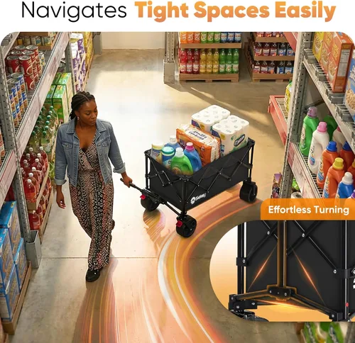 Vista 5 de Sekey Carros plegables de 150 litros con ruedas de playa grandes All-Terrian, carro plegable resistente, carro plegable extragrande, carro plegable