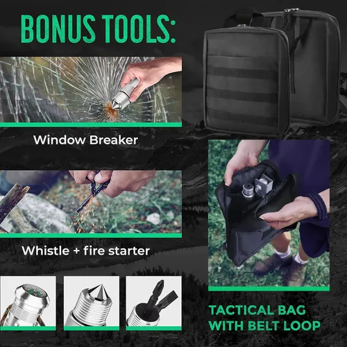 Vista 7 de Pala de supervivencia y hacha de campamento – Herramienta táctica de supervivencia de acero inoxidable multiherramienta y hacha de supervivencia