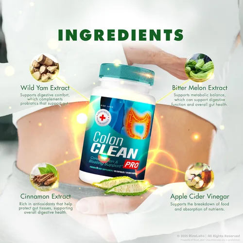 Vista 5 de rize labs Colon Clean Pro Capsules, píldoras totalmente naturales para aliviar la hinchazón, fórmula avanzada para la salud intestinal (60 cápsulas)