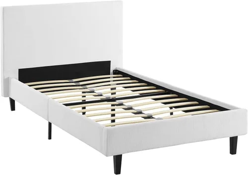 Vista 3 de Modway Anya - Cama tapizada de plataforma blanca con soporte de listones de madera