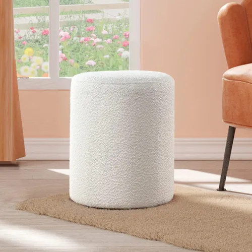 Vista 11 de Get Set Style Otomana Redonda Moderna con Asiento Acolchado Suave, Taburete de Tocador Multifuncional para Maquillaje, Reposapiés Tapizado Taburete